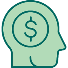 Icon of profile head with a dollar sign in the middle.