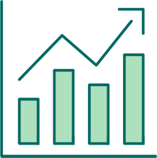 Icon of a bar / line chart with data rising